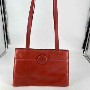Vintage Linda Allard Ellen Tracy Red Leather Handbag Shoulder Bag Made in Spain
